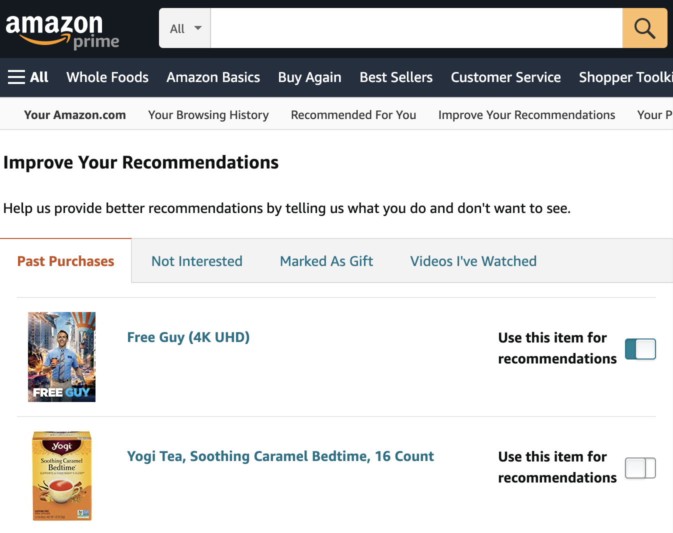 Amazon User Recommendation interface