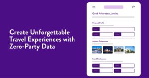 Graphic with form example and “Create Unforgettable Travel Experiences with Zero-Party Data” title.