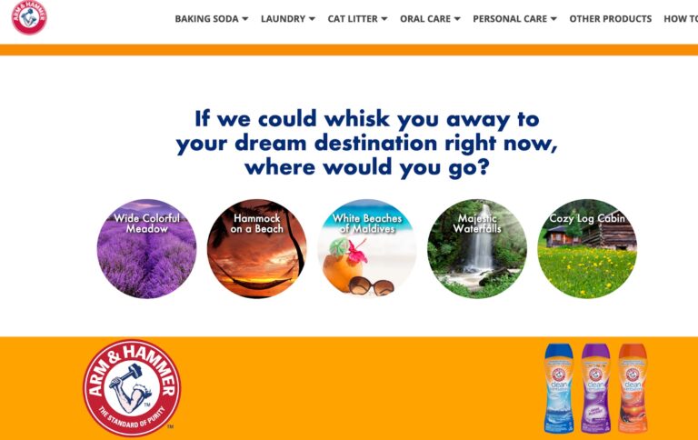 Screenshot of the Arm & Hammer Scent Finder experience showing an attractive survey