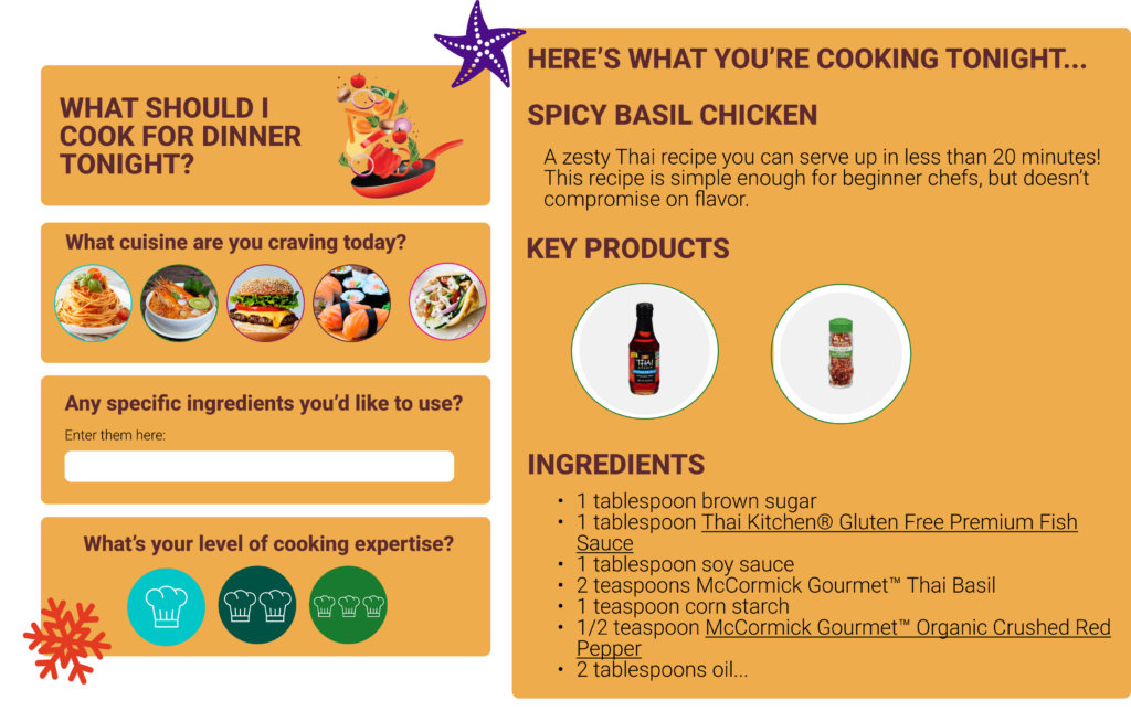 Recipe generator asking inputs like favorite cuisine and ingredients
