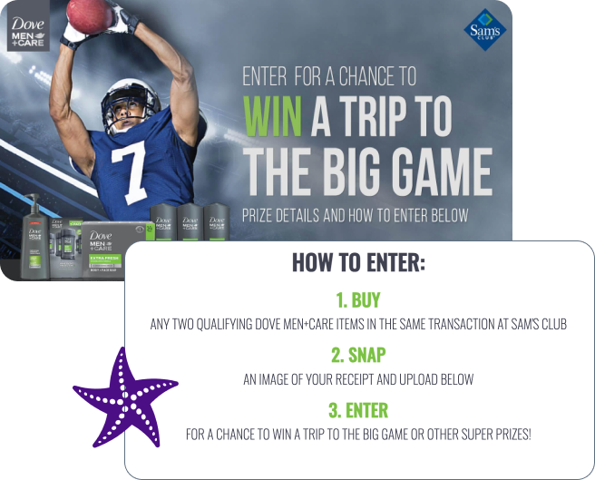 Dove Superbowl sweepstakes requiring receipt upload for entry