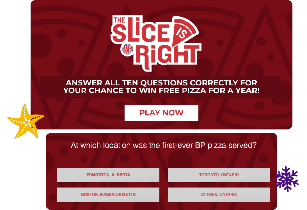 Boston Pizza trivia quiz and sweepstakes