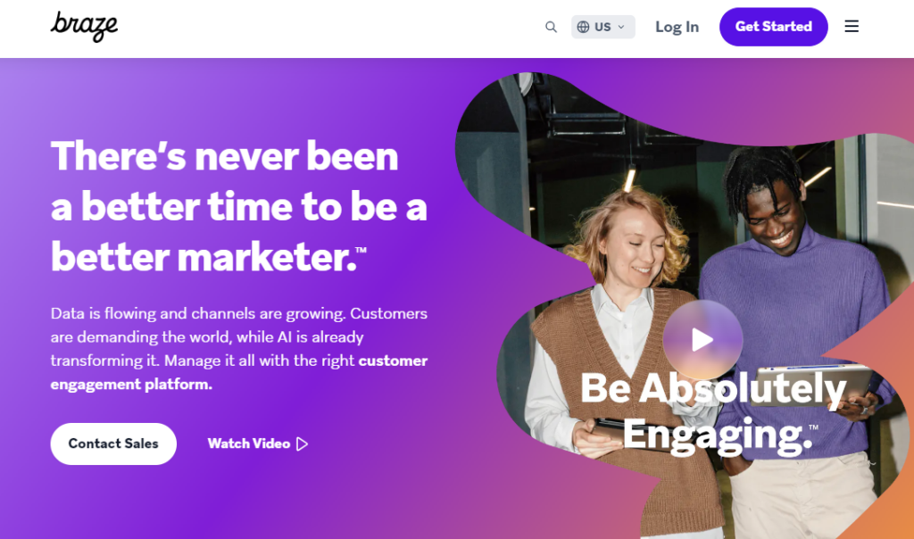 Braze’s homepage has a slogan, saying: ‘There’s never been a better time to be a better marketer’.