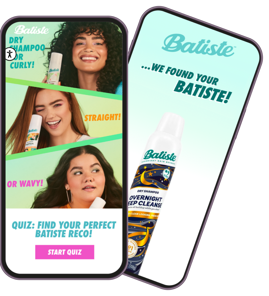 Batiste hair quiz on two mobile phones