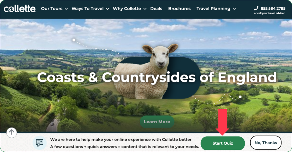 Collette Content Finder displayed as sticky bar on homepage