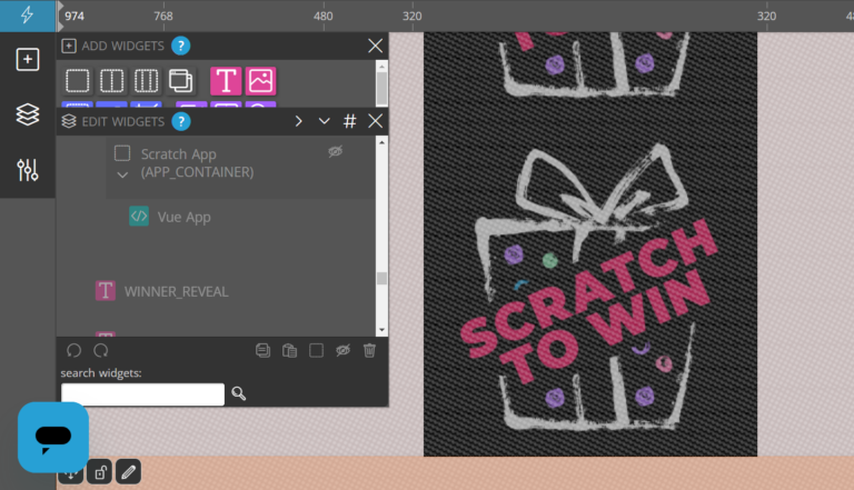ShortStack uses a Vue App code template for creating and customizing scratch-off widgets.