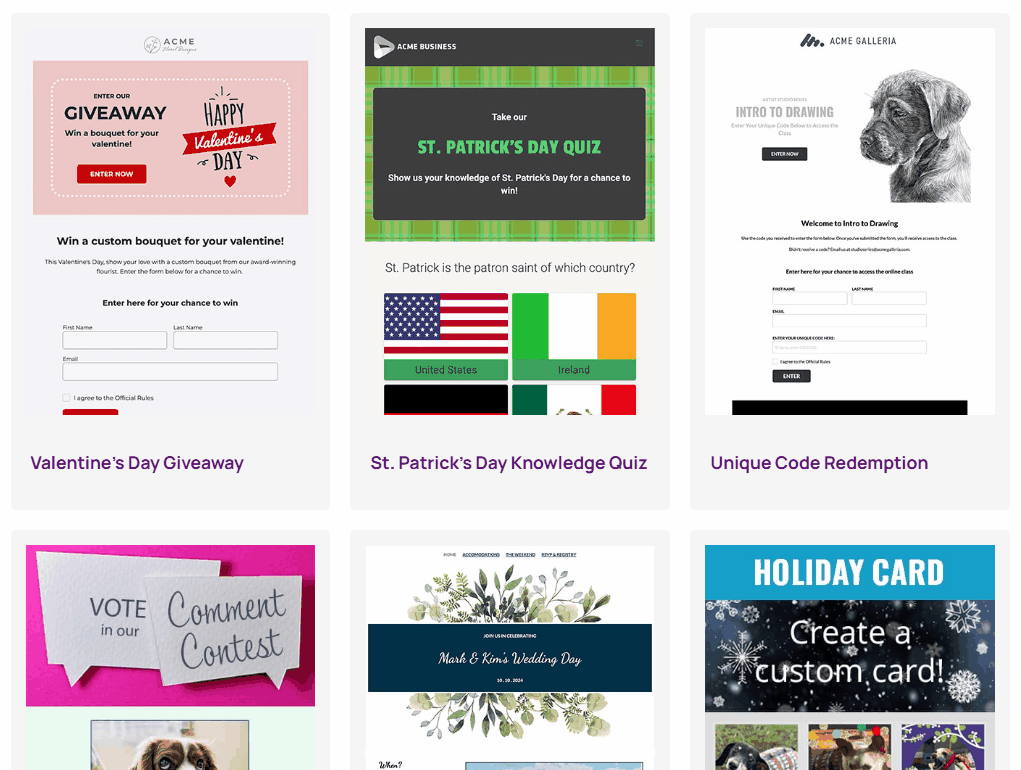 ShortStack has lots of templates for creating contest and giveaway landing pages.