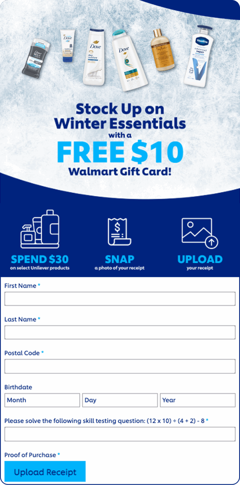 Unilever form with receipt upload field
